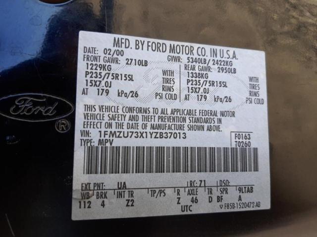 Photo 10 from auction – 2000 FORD EXPLORER X with VIN 1FMZU73X1YZB37013