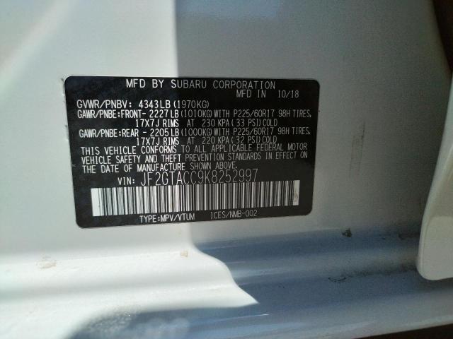 Photo 10 from auction – 2019 SUBARU CROSSTREK with VIN JF2GTACC9K8252997