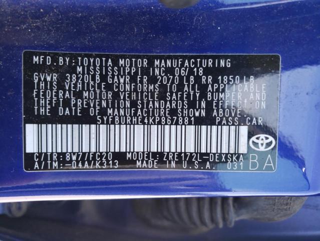 Photo 10 from auction – 2019 TOYOTA COROLLA L with VIN 5YFBURHE4KP867881