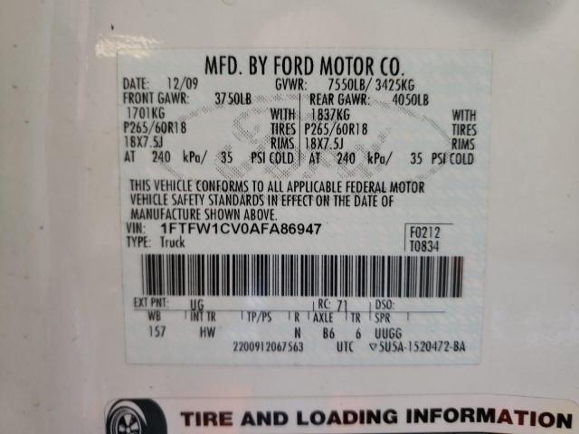 Photo 10 from auction – 2010 FORD F150 SUPER with VIN 1FTFW1CV0AFA86947