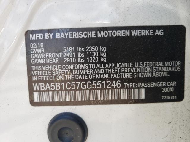 Photo 10 from auction – 2016 BMW 535 I with VIN WBA5B1C57GG551246