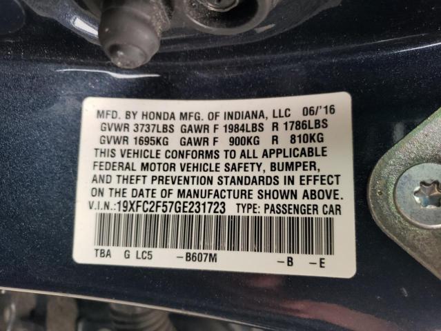 Photo 10 from auction – 2016 HONDA CIVIC LX with VIN 19XFC2F57GE231723