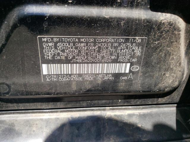 Photo 10 from auction – 2009 LEXUS IS 350 with VIN JTHBE262292016926