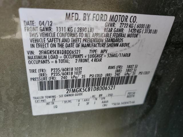 Photo 10 from auction – 2013 FORD FLEX SEL with VIN 2FMGK5C81DBD06521