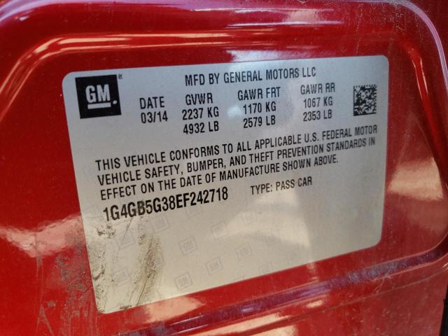 Photo 10 from auction – 2014 BUICK LACROSSE with VIN 1G4GB5G38EF242718