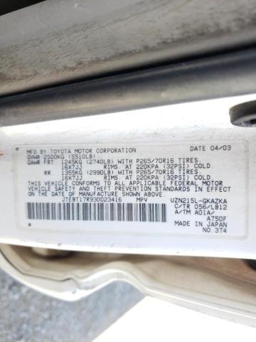 Photo 10 from auction – 2003 TOYOTA 4RUNNER LI with VIN JTEBT17R930023416