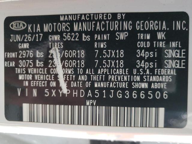 Photo 10 from auction – 2018 KIA SORENTO EX with VIN 5XYPHDA51JG366506