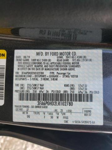Photo 10 from auction – 2020 FORD FUSION SE with VIN 3FA6P0HD2LR102780
