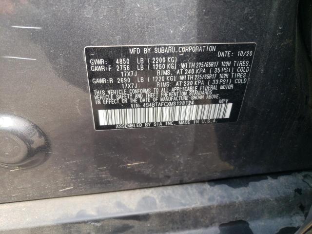 Photo 10 from auction – 2021 SUBARU OUTBACK PR with VIN 4S4BTAFCXM3128124