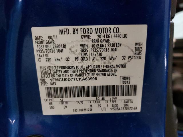 Photo 10 from auction – 2012 FORD ESCAPE XLT with VIN 1FMCU0D77CKA63996