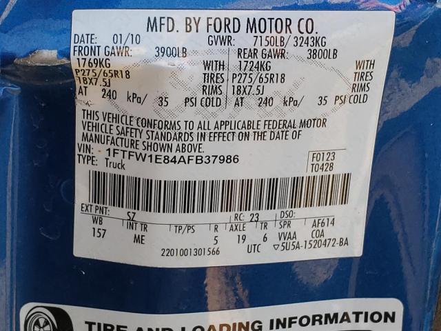 Photo 10 from auction – 2010 FORD F150 SUPER with VIN 1FTFW1E84AFB37986