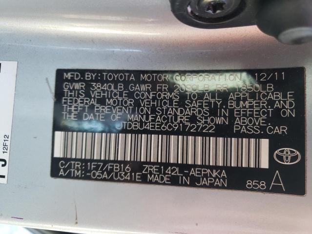 Photo 10 from auction – 2012 TOYOTA COROLLA BA with VIN JTDBU4EE6C9172722