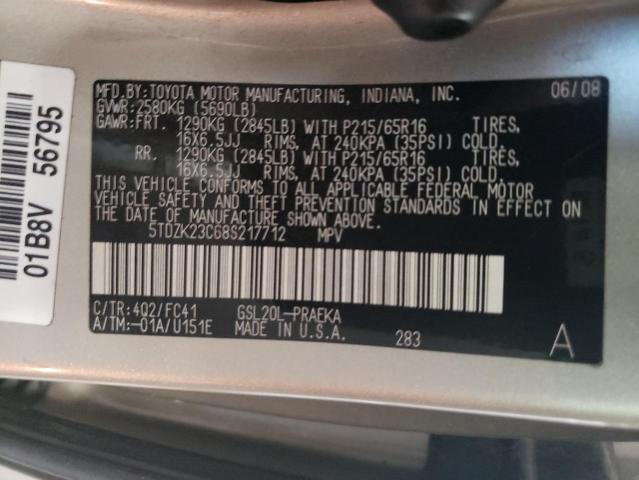 Photo 10 from auction – 2008 TOYOTA SIENNA CE with VIN 5TDZK23C68S217712
