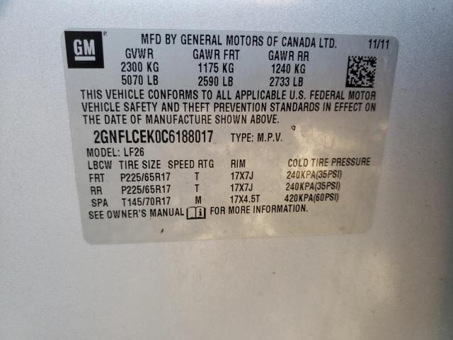 Photo 10 from auction – 2012 CHEVROLET EQUINOX LS with VIN 2GNFLCEK0C6188017