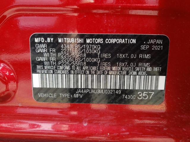 Photo 10 from auction – 2021 MITSUBISHI OUTLANDER with VIN JA4APUAU3MU032149