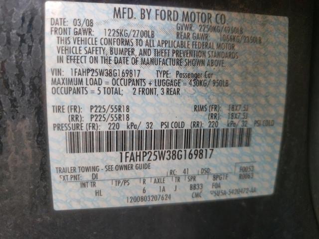 Photo 10 from auction – 2008 FORD TAURUS LIM with VIN 1FAHP25W38G169817