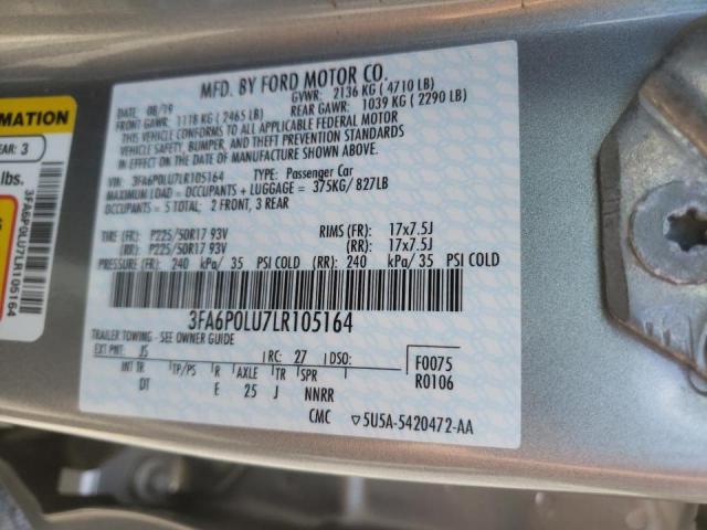 Photo 10 from auction – 2020 FORD FUSION SE with VIN 3FA6P0LU7LR105164
