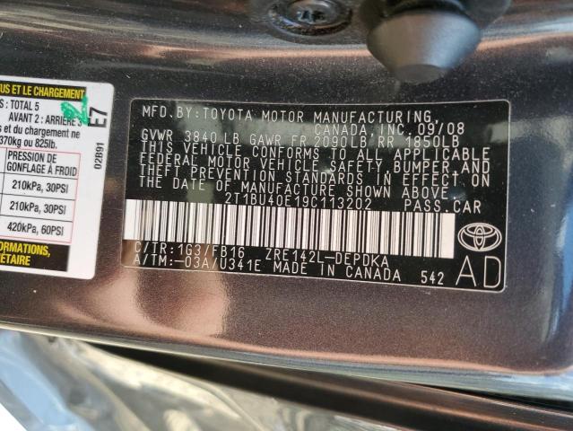 Photo 10 from auction – 2009 TOYOTA COROLLA BA with VIN 2T1BU40E19C113202