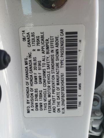 Photo 10 from auction – 2014 HONDA CIVIC LX with VIN 2HGFB2F50EH543761