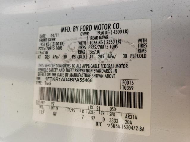 Photo 10 from auction – 2011 FORD RANGER with VIN 1FTKR1AD4BPA55468