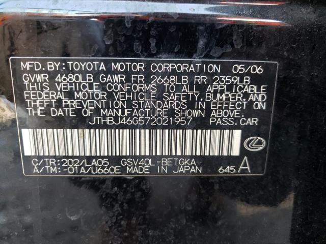Photo 10 from auction – 2007 LEXUS ES 350 with VIN JTHBJ46G572021957