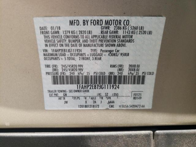 Photo 10 from auction – 2018 FORD TAURUS SEL with VIN 1FAHP2E81JG111924