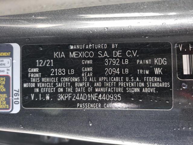 Photo 10 from auction – 2022 KIA FORTE FE with VIN 3KPF24AD1NE440935