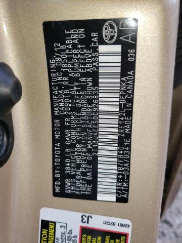 Photo 10 from auction – 2013 TOYOTA COROLLA BA with VIN 2T1BU4EE5DC926835