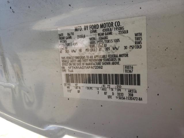 Photo 10 from auction – 2010 FORD RANGER with VIN 1FTKR1AD7APA72392