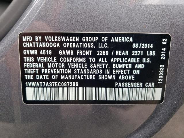 Photo 10 from auction – 2014 VOLKSWAGEN PASSAT S with VIN 1VWAT7A37EC087296