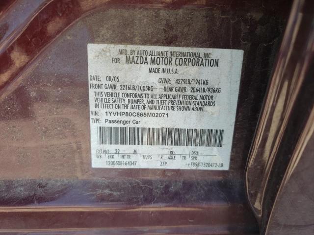 Photo 10 from auction – 2006 MAZDA 6 I with VIN 1YVHP80C865M02071