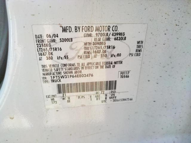 Photo 10 from auction – 2004 FORD F350 SRW S with VIN 1FTSW31P64EE03476