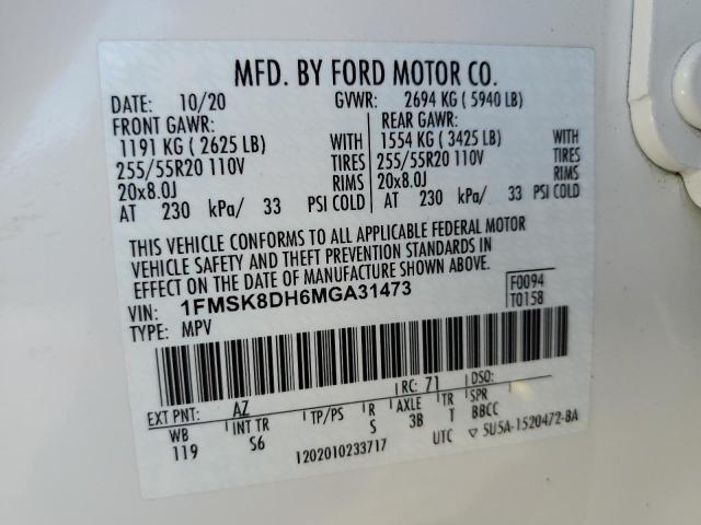 Photo 10 from auction – 2021 FORD EXPLORER X with VIN 1FMSK8DH6MGA31473