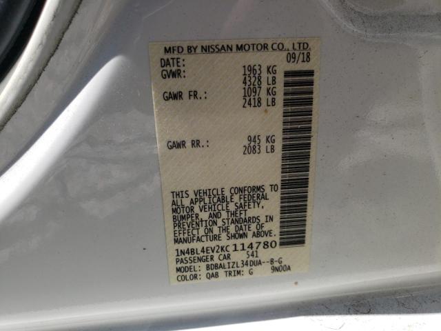 Photo 10 from auction – 2019 NISSAN ALTIMA SL with VIN 1N4BL4EV2KC114780