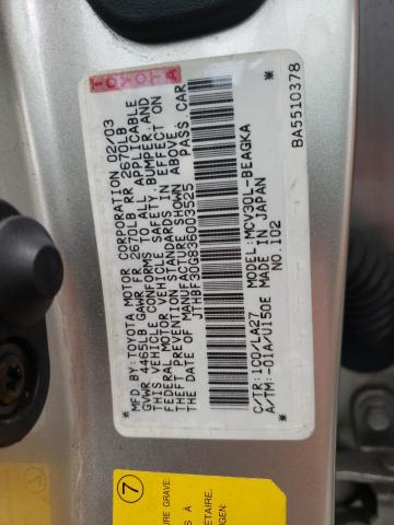 Photo 10 from auction – 2003 LEXUS ES 300 with VIN JTHBF30G836003525