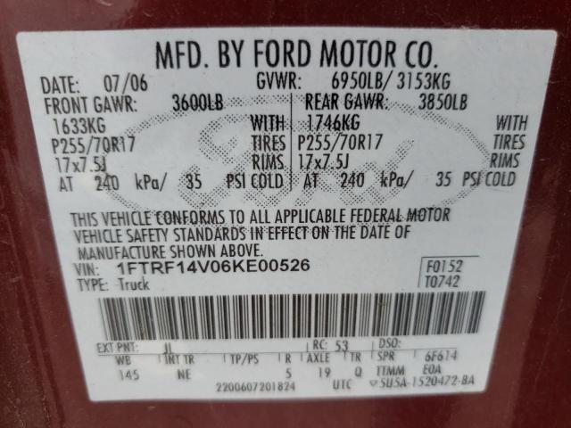 Photo 10 from auction – 2006 FORD F150 with VIN 1FTRF14V06KE00526
