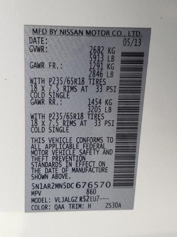 Photo 10 from auction – 2013 NISSAN PATHFINDER with VIN 5N1AR2MN5DC676570