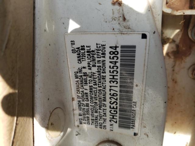 Photo 10 from auction – 2003 HONDA CIVIC EX with VIN 2HGES26713H554584
