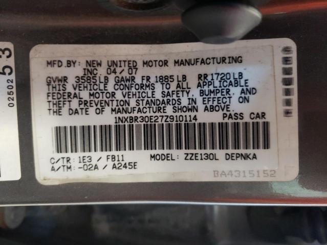 Photo 10 from auction – 2007 TOYOTA COROLLA CE with VIN 1NXBR30E27Z910114