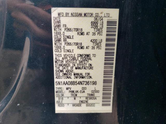 Photo 10 from auction – 2004 NISSAN ARMADA SE with VIN 5N1AA08B54N736198