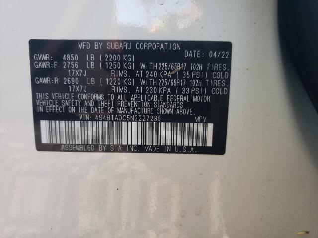 Photo 10 from auction – 2022 SUBARU OUTBACK PR with VIN 4S4BTADC5N3227289