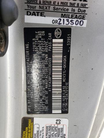 Photo 10 from auction – 2004 TOYOTA CAMRY SOLA with VIN 4T1FA38P14U036459