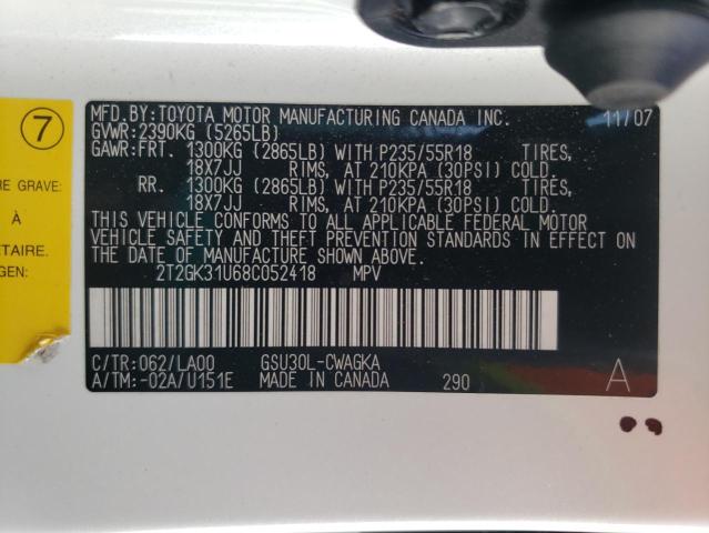 Photo 10 from auction – 2008 LEXUS RX 350 with VIN 2T2GK31U68C052418