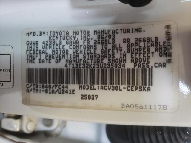 Photo 10 from auction – 2003 TOYOTA CAMRY with VIN 4T1BE32K23U235034