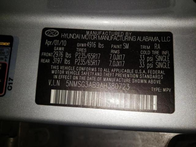 Photo 10 from auction – 2010 HYUNDAI SANTA FE G with VIN 5NMSG3AB9AH380723
