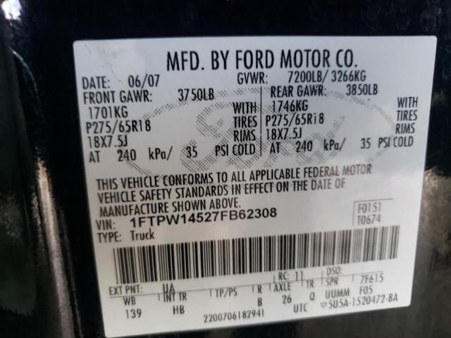 Photo 10 from auction – 2007 FORD F150 SUPER with VIN 1FTPW14527FB62308