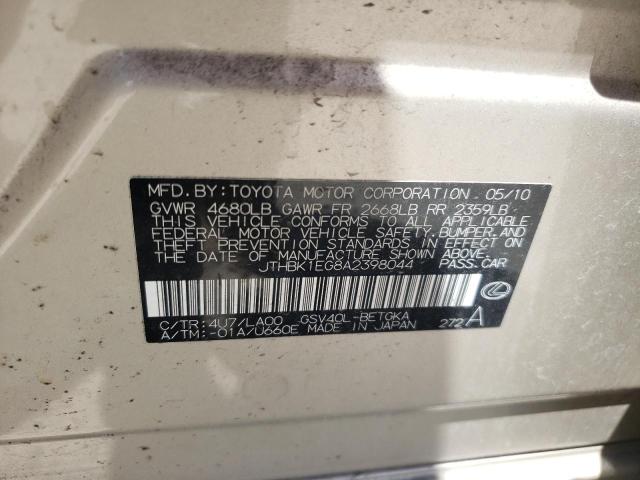Photo 10 from auction – 2010 LEXUS ES 350 with VIN JTHBK1EG8A2398044