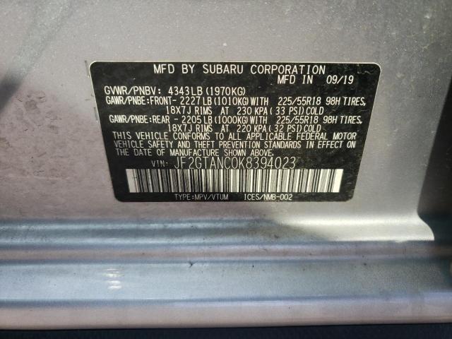 Photo 10 from auction – 2019 SUBARU CROSSTREK with VIN JF2GTANC0K8394023