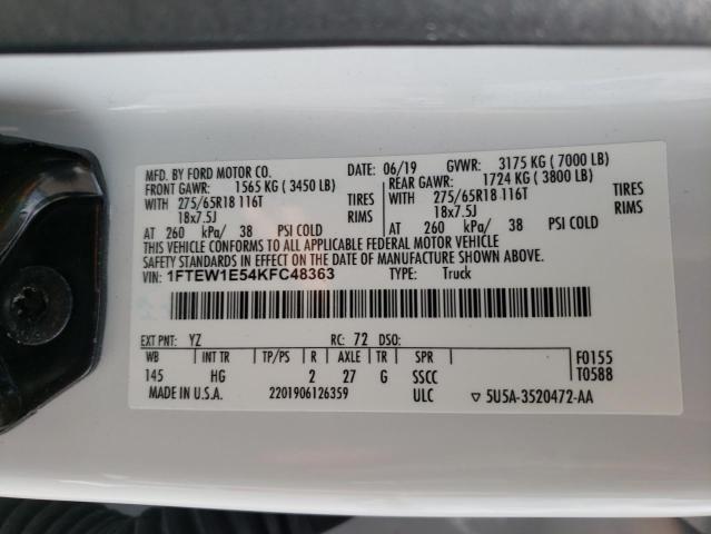 Photo 10 from auction – 2019 FORD F150 SUPER with VIN 1FTEW1E54KFC48363