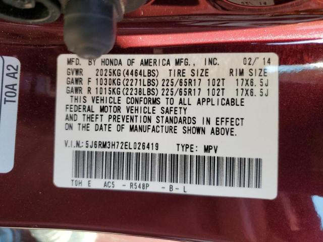 Photo 10 from auction – 2014 HONDA CR-V EXL with VIN 5J6RM3H72EL026419